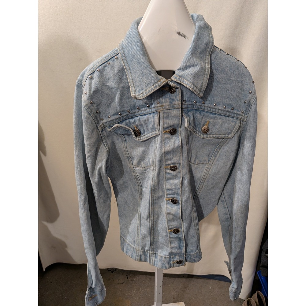 Xhilaration Womens Light Wash Studded Denim Trucker Jacket Blue Size Small